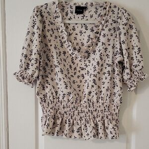 Cliché Floral Smocked Waist Blouse | Cottagecore Boho Top | Size L